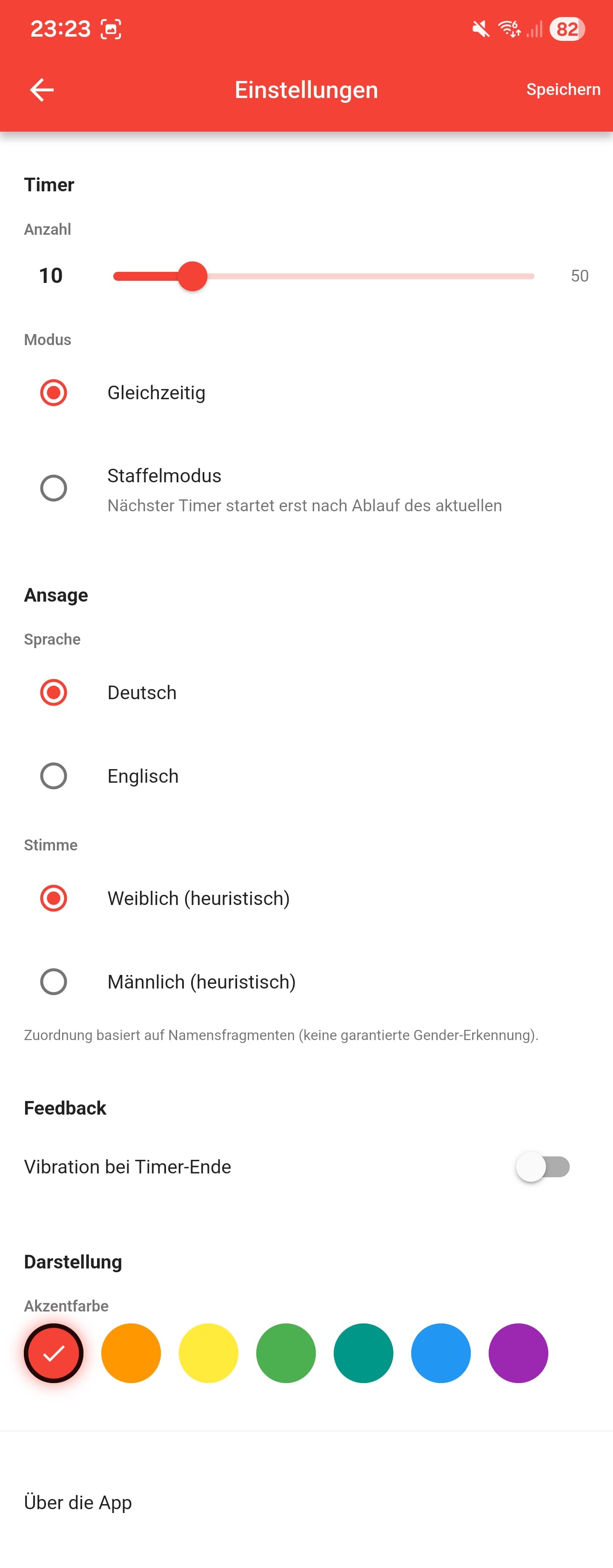 Einstellungen – Akzentfarbe und Stimme