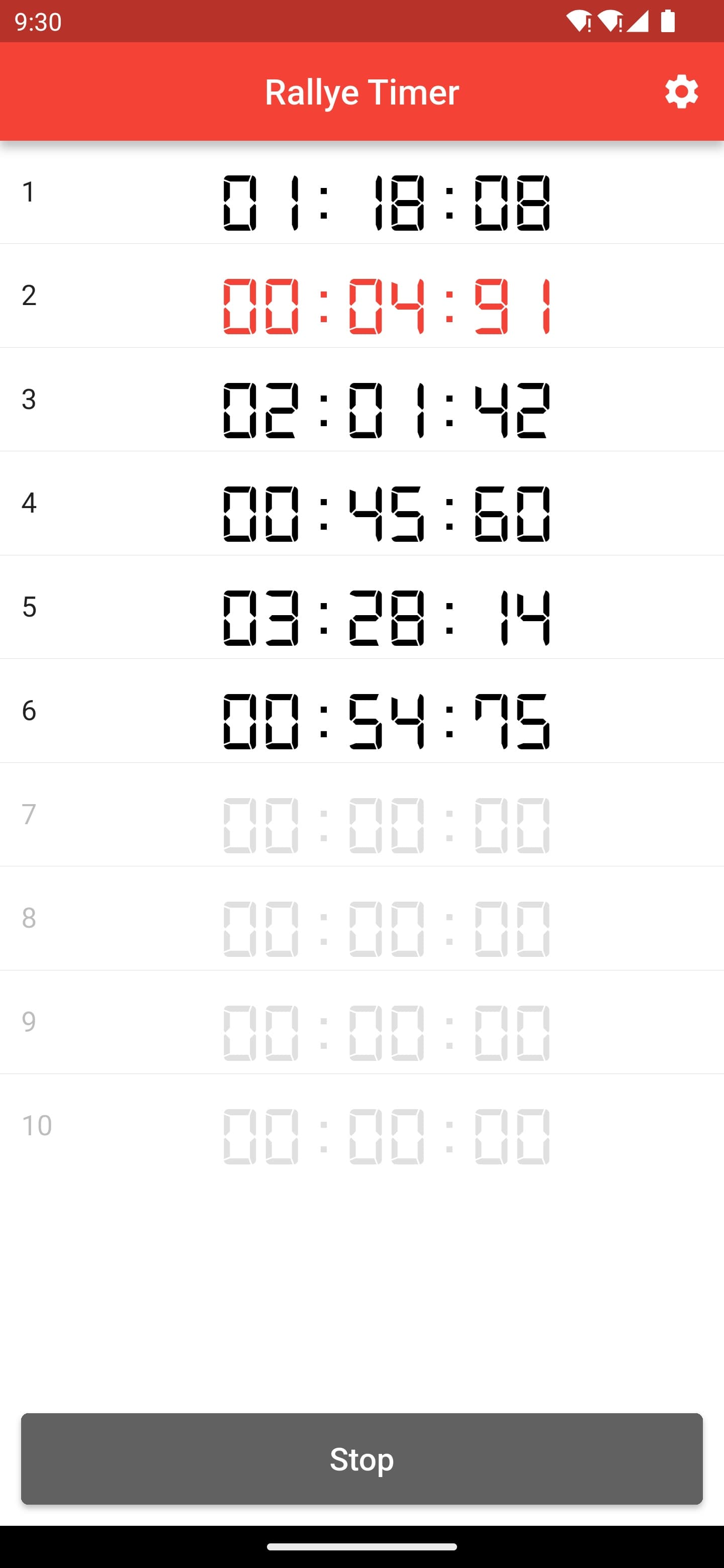 Timer-Liste, ein Timer in den letzten 10 Sekunden