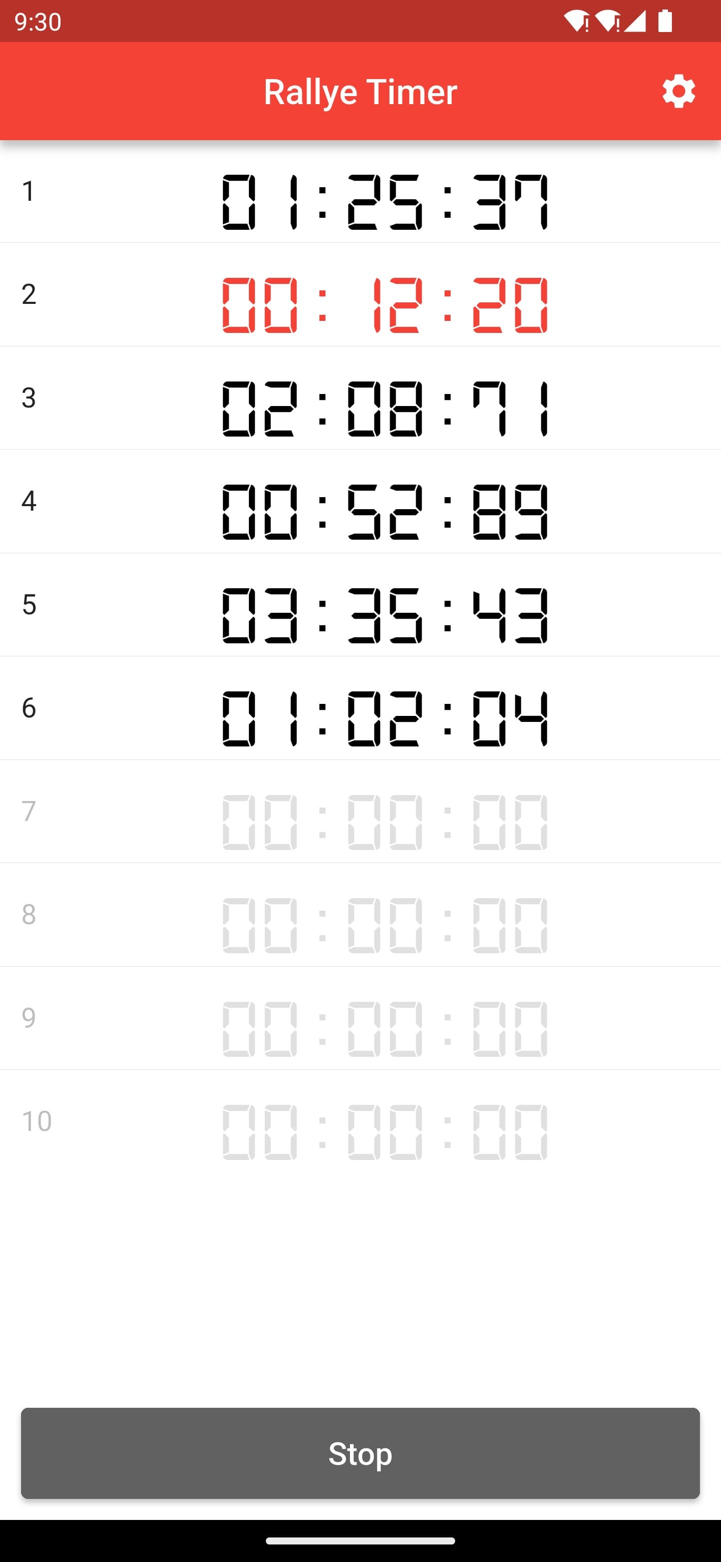 Rallye Timer läuft
